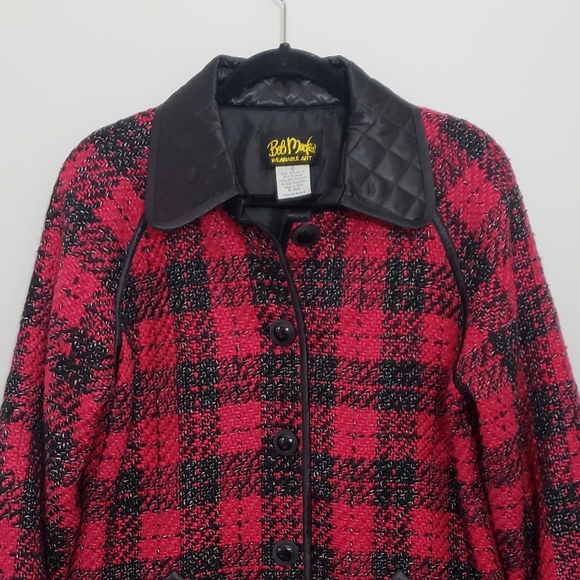 Bob Mackie Red Plaid Tweed Wearable Art Jacket S - Picture 2 of 12